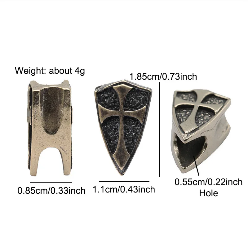 Cross Shield Brass Knife Beads EDC DIY Paracord Woven Bracelets Accessories Outdoor Survival Tool Flashlights Lanyard Pendants