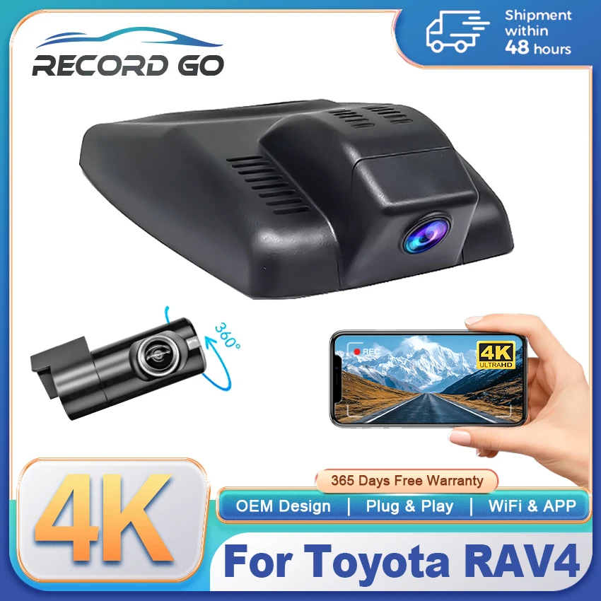 Dash Cam For Toyota RAV4 (With Vents) 2022-2025 4K Car DVR Camera Recorder for RAV4 Dual Lens With WiFi & APP Control 4K Dashcam