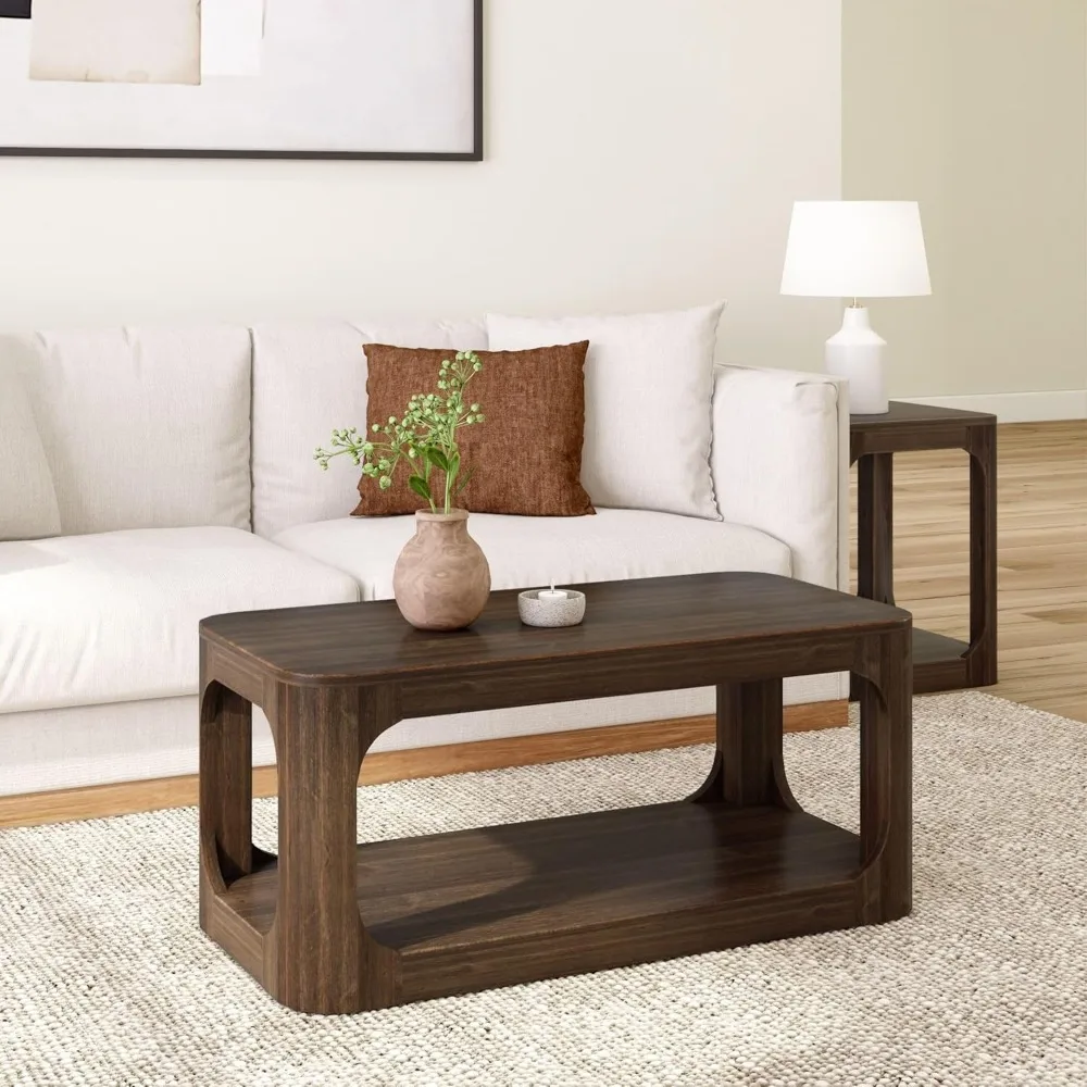 Plank+Beam Small Forma Coffee Table, Solid Wood 40 Inch Modern Coffee Table with Shelf, Contemporary Center Table with Storage S