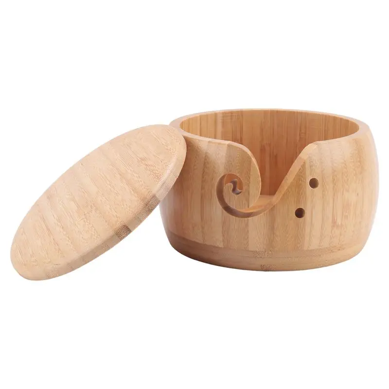 A36T-Wooden Yarn Bowl Yarn Bowls With Lid For Knitting Crochet Yarn Ball Holder For DIY Knitting Crocheting Crochet Kit