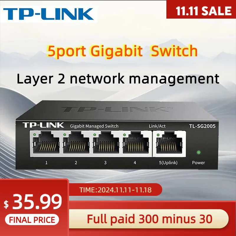 TP-LINK 5port Gigabit Internet Web Management Switch VLAN Isolation Monitoring Converge Ethernet Hub 1000Mbps Plug and Play