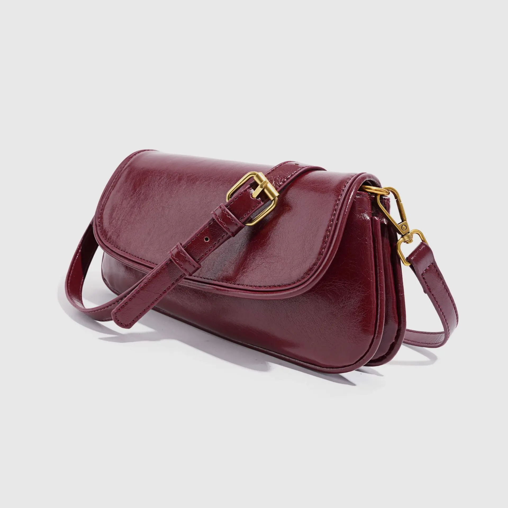 

Creative Red Vintage Leather Shoulder Bag Double-layered Crossbody Bag For Women Simple Vintage Leather Shoulder Bag