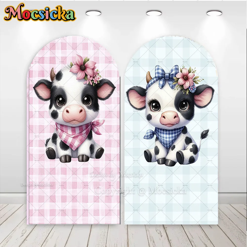 

Mocsicka Baby Cow 1st Birthday Party Arch фон для фотосъемки ковбойской тематики розовый синий клетчатый фон Декор для фотосессии новорожденных