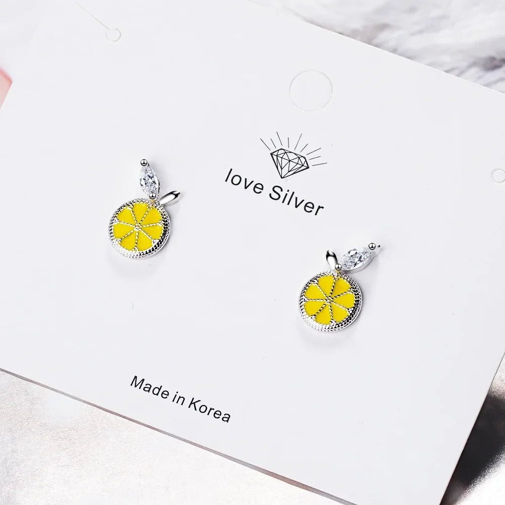 Wholesale Cute Yellow Enamel Lemon Shape Stud Earrings for Women Jewelry Accessory