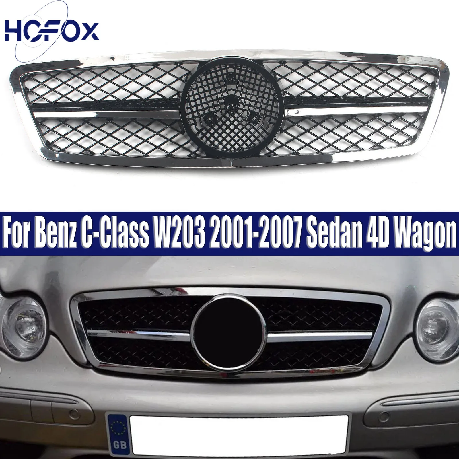 

For Mercedes Benz C-Class W203 2001-2007 Sedan 4D Wagon Front Mask Grid Bumper Grille Inlet Grill Tuning Accessories
