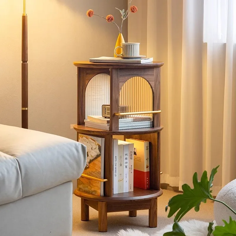 

Retro American walnut mobile rotating edge few medieval furniture living room sofa storage tea cabinet bedside solid wood