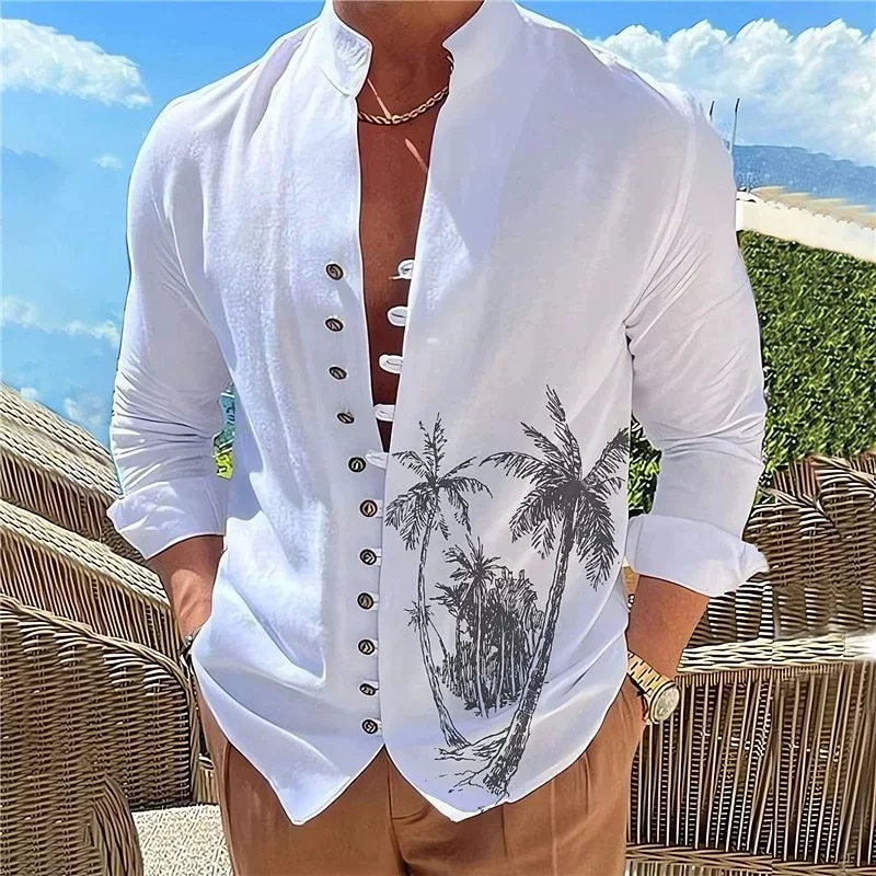 Men's fashion shirt, 3D parrot print shirt, casual, printed long sleeved, beach style retro top, outdoor daily shirt