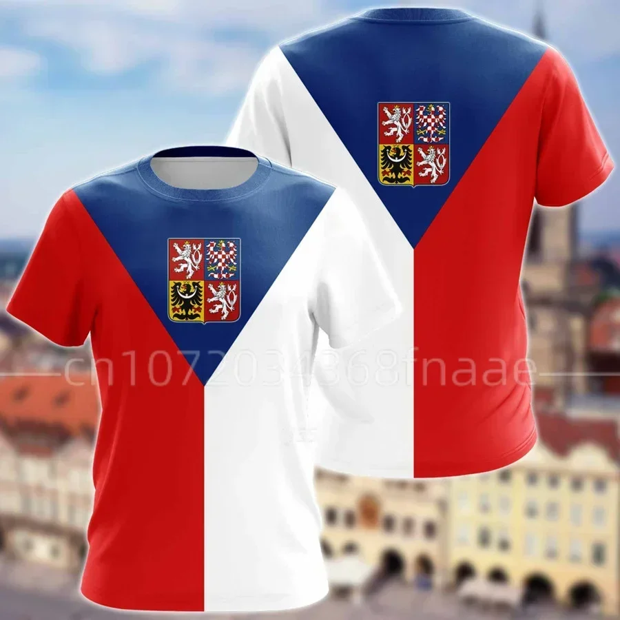 2024 Czech Flag & Coat of Arms Graphic Tee Summer Casual Streetwear Men's Fashion Loose T-shirts Boy Oversized Short Sleeve Tops