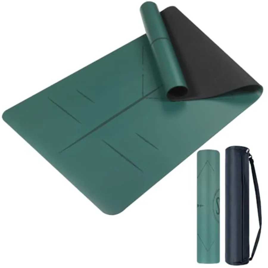 

Natural Rubber Yoga Mat - Non Slip Non Toxic - 5mm Thick Yoga Mat for Hot Yoga/Pilates - Extra Large 26.8'' with Alignment Guid