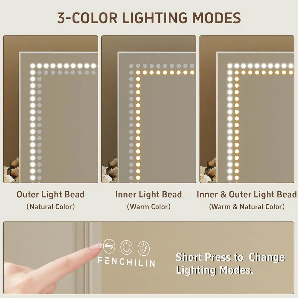 مرآة زينة مضاءة LED مقاس 32 × 23 مع 3 أوضاع قابلة للتعتيم، وتحكم باللمس، وتكبير 10 مرات #3