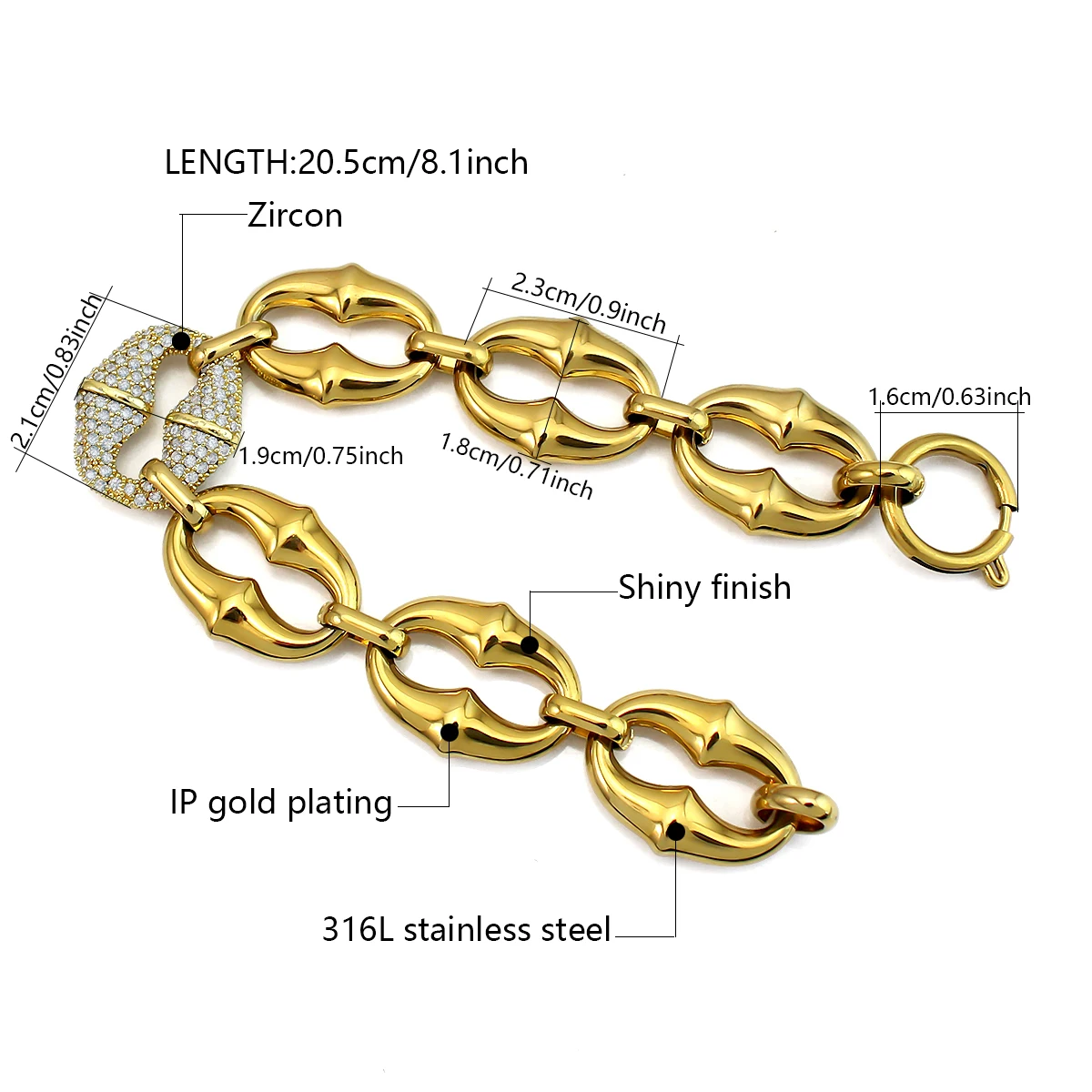

Unique Design Exquisit Lips Link Bralcets Gold Plated Plated Stainless Steel Zircon Bracelet Women Fashion Daily Street Jewelry