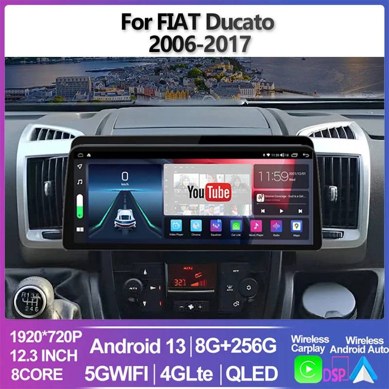 

12.3inch For FIAT Ducato 2006-2017 Android 13 Screen Car Radio Multimedia Video Player Carplay Stereo GPS Navigation Head Unit