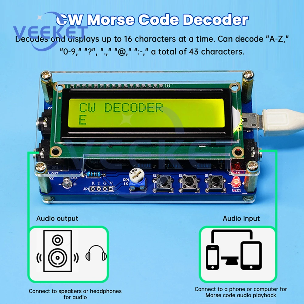 

DC 5V CW Morse Code Decoder Digital LCD Digital Decoder Welding Practice DIY Telegraph Decoder Electronic Kit