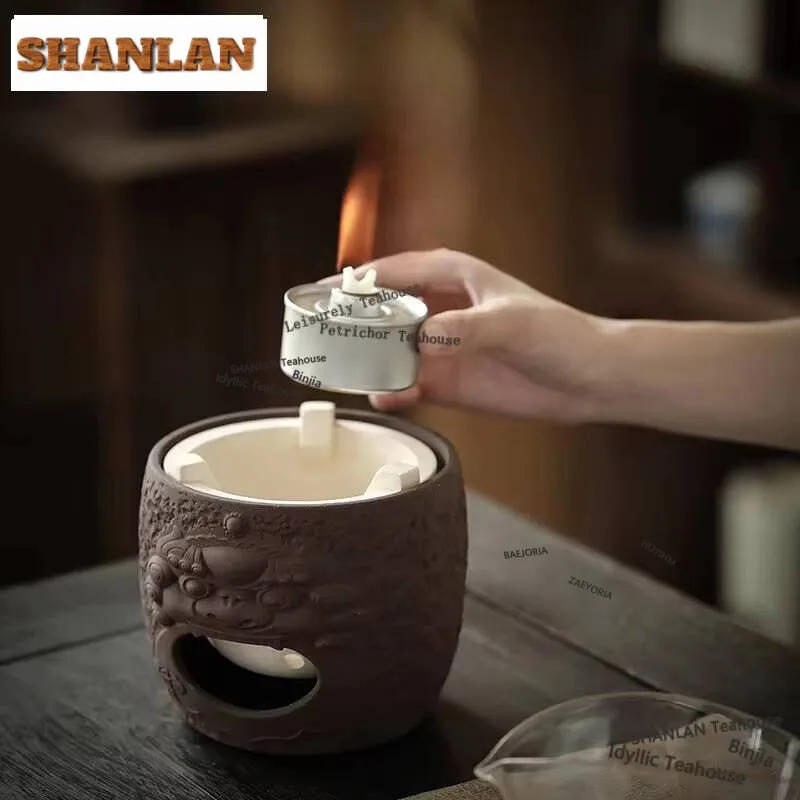 

Retro Iron Rust Glaze Carbon Fire Warm Tea Stove Zen Beast God Ceramic Alcohol Charcoal Furnace Boiling Water Kettle Tea Set
