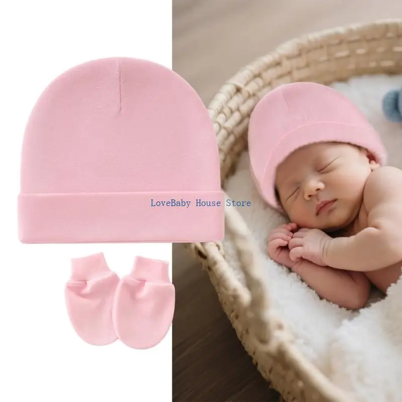 BX0D 3 Set Neonati Berretti Elastici per Cofano e Guanti per Bambini Antigraffio Bordi Elastici Delicati Comfort Mantieni