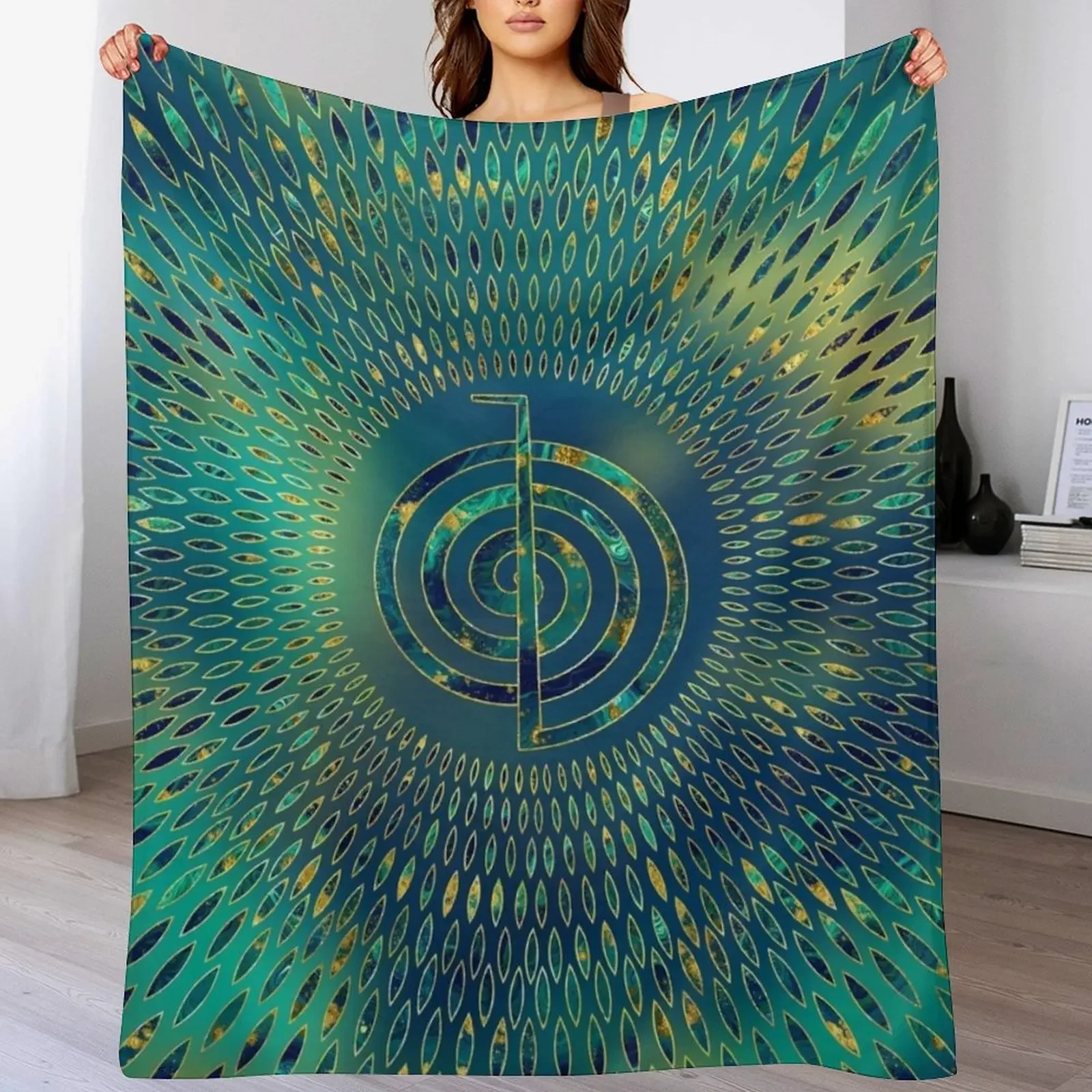 

Reiki Cho Ku Rei - gemstone and gold Throw Blanket Soft Cozy Blanket for Pet Kids Adults