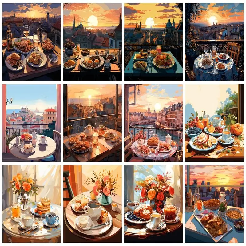 GATYZTORY Paint By Number Balcony Food Scenery DIY Picture By Numbers Wall Art Unique Gift HandPainted For Living Room Decor