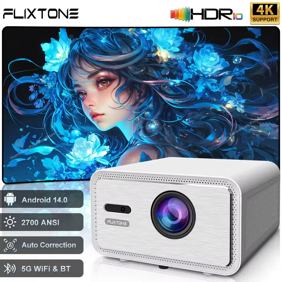 

Проектор Flixtone D9W Mini Pro профессиональный, 2700 ANSI люмен, Full HD 1080P, Android Smart TV, LED, для домашнего кинотеатра