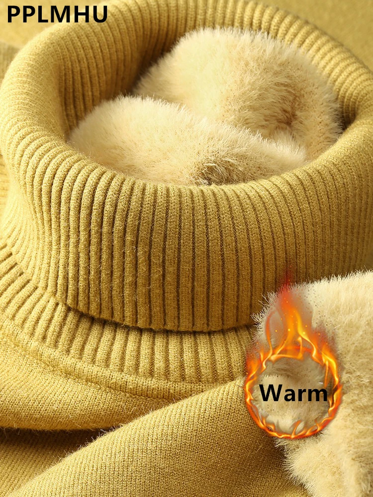 Sweter Dla Kobiet Zimowy Gruby Turtleneck Slim Knit Pullover New Warm Plush Velvet Lined Knitwear Jumper Tops Casual Poleras