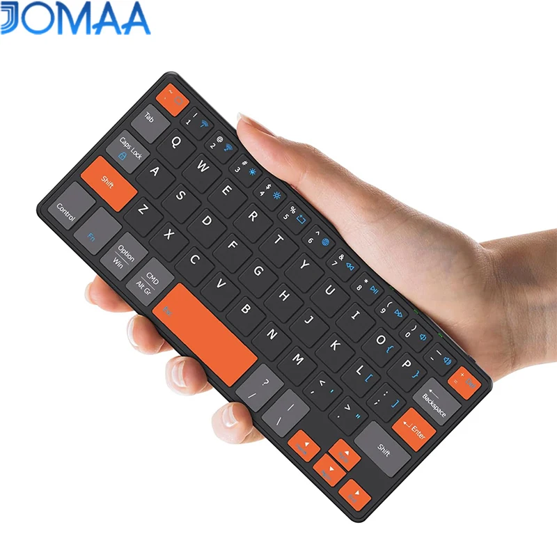 

JOMAA Dual-Bluetooth Mini Wireless Keyboard Rechargeable Travel Office Keyboard Orange Navigation Keys for Tablet Phone