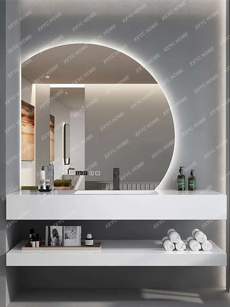 Double Layer Stone Plate Whole Washbin Bathroom Cabinet Combination Ceramic Seamless Wash Basin Bathroom Cabinet