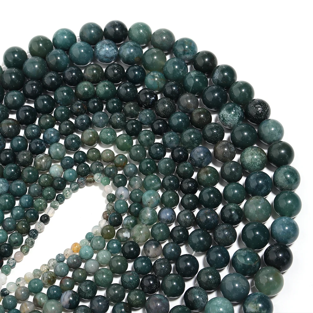 1 Strand Natural Stone Green Moss Agate Beads Round Genuine Stone Beading Loose Gemstone for DIY Charm Bracelet Necklace Earring