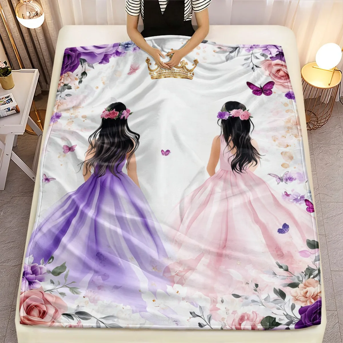 

Платье принцессы с цветочным принтом и бабочкой для девочек, одеяло, фланелевое мягкое уютное покрывало, домашний декор, подарок для девочек, украшение для спальни