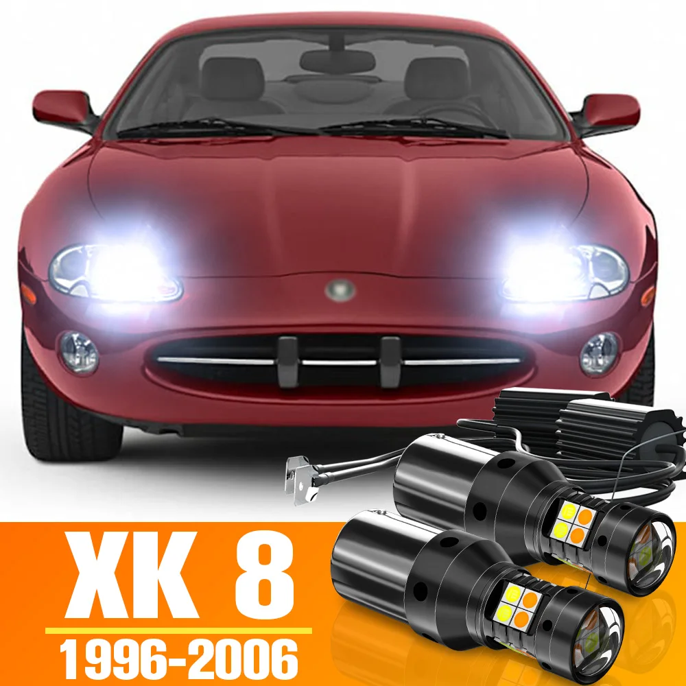 2x LED Dual Mode Turn Signal+Daytime Running Light DRL For Jaguar XK 8 Accessories Bulb 1996-2006 1999 2000 2001 2002 2003 2004