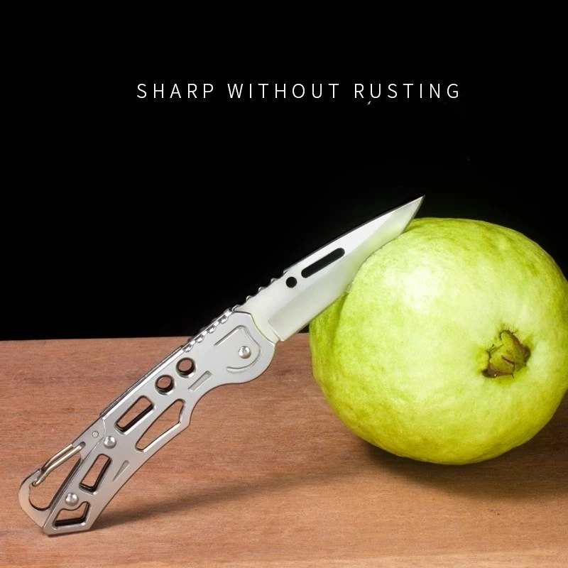 

Outdoor Folding Fruit Knife Stainless Steel Pocket Knife with Keychain Fruit Slicing Knives with Non-slip Handle Household