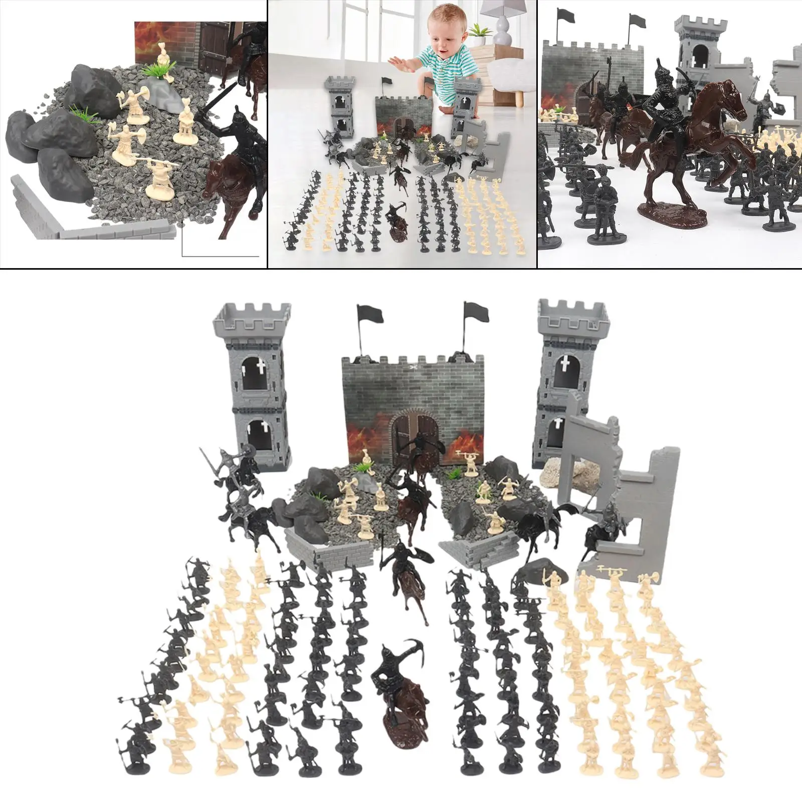 DIY Toy Soldiers Set Knights Game Playset Development Toys Castle Ruins Cavalry Action Figures Ancient Soldier for Boys Gifts