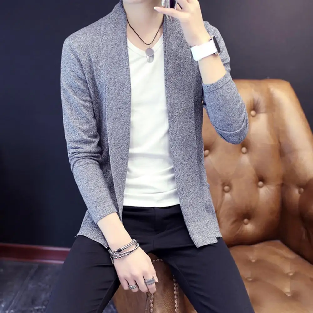 Cárdigan ajustado de punto para hombre, abrigo de manga larga de longitud media, Color sólido, ropa de citas, Otoño e Invierno
