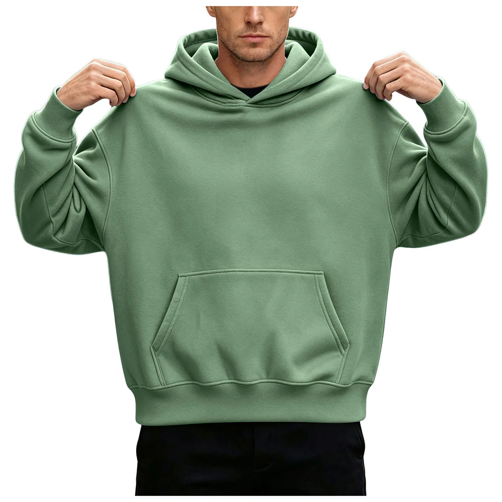 Basic Warm Fleece Hoodie Men's Sweatshirt Design Drop Shoulders Solid Color Trendy Versatile Loose Top Regular Fir Sweatshirts