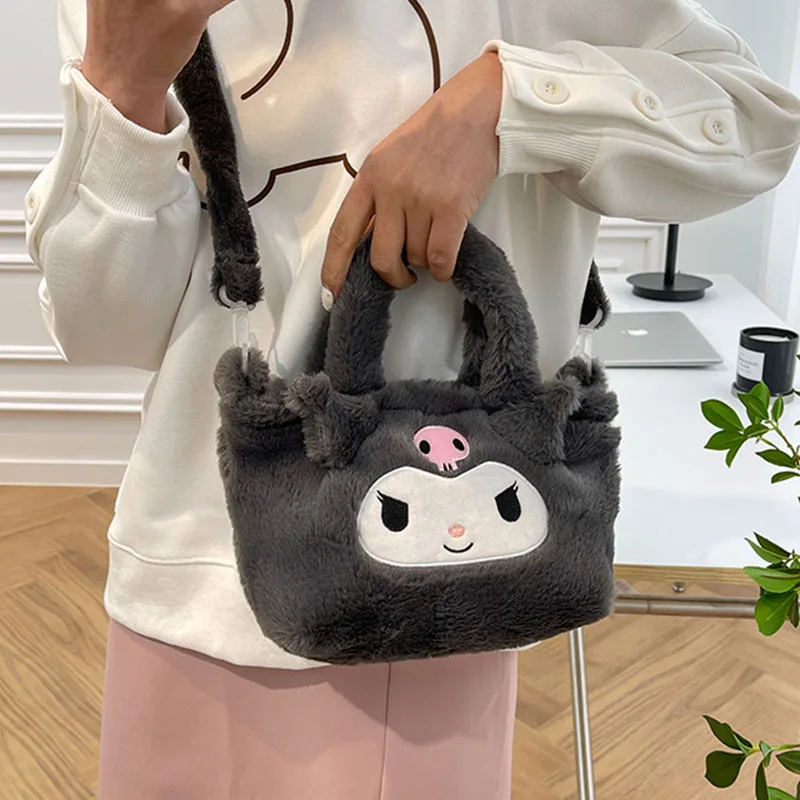 Kawaii Sanrio Olá Kitty Plushie Saco Cinnamoroll Kuromi Bolsa De Ombro Bonito Melodia Stuffed Storage Handbag Presente de Aniversário para a Menina