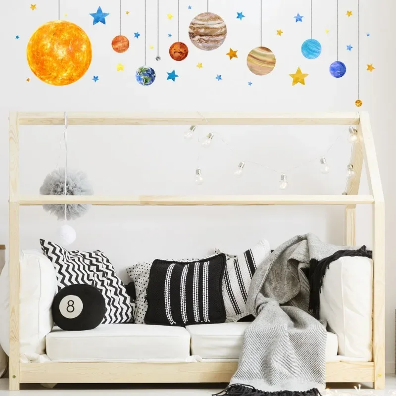 2pcs Planets Home Wall Sticker Self-adhesive Creative Children's Room Wall Decor Study Room Decoration Stickers