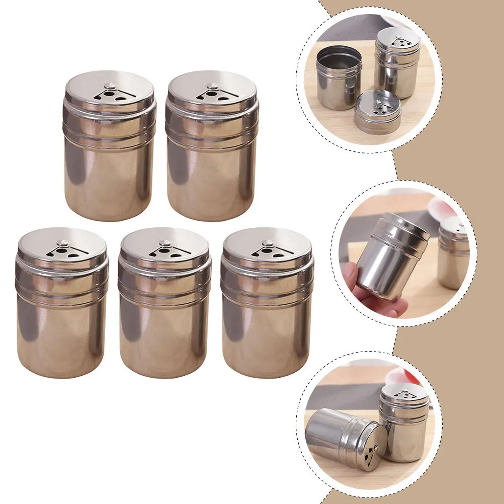 

5 Pcs Stainless Steel Seasoning Bottle Airtight Condiment Jars Spice with Lids Powdered Sugar