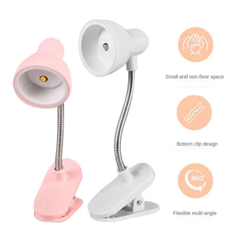 1pc Mini LED Flexible Night Light Adjustable Clip-On Study With Clip Desk Durable Lamp Battery Powered  Light Bedroom Reading