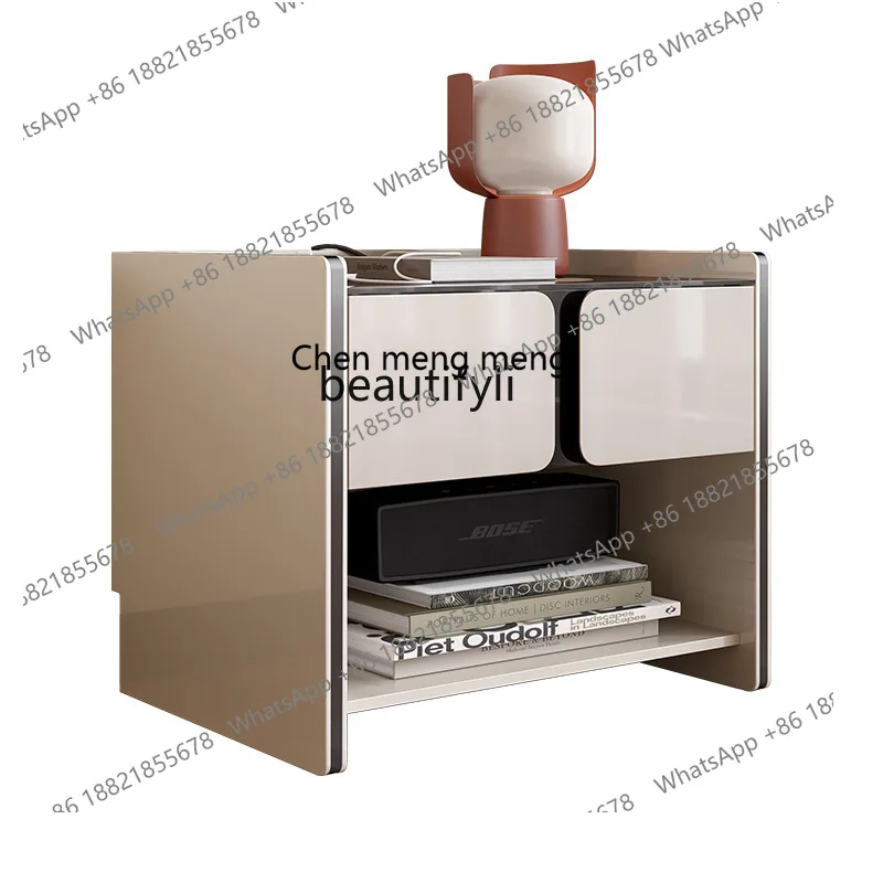 

X Minimalist solid wood bedside table Bedroom bedside square side cabinet High-end light luxury paint bedside chest