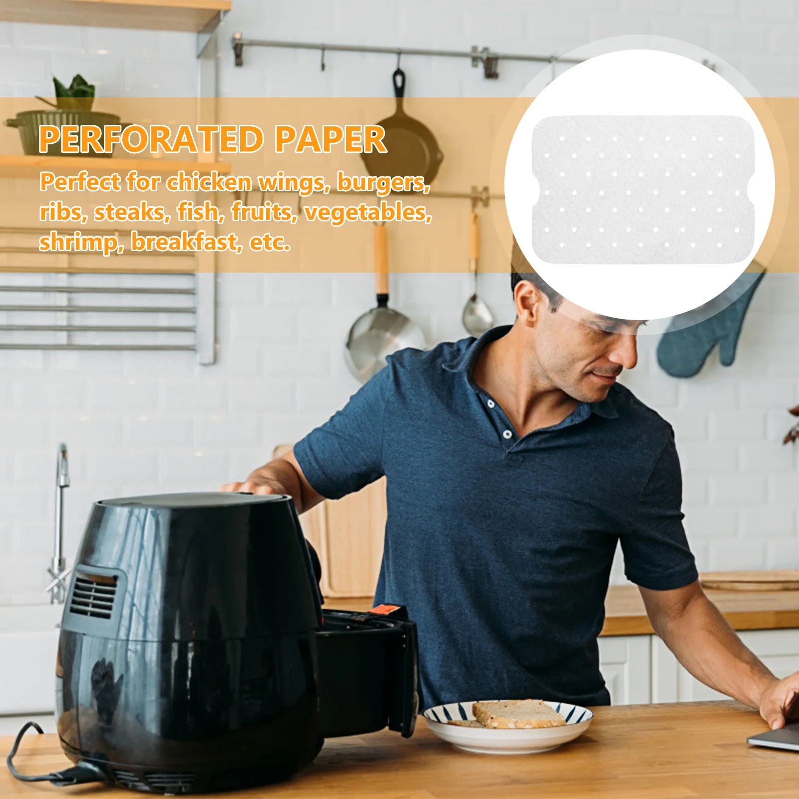 

100 Sheets Disposable Perforated Baking Paper Heat Resistant Mat for Easy Cleanup Fryer Replacement Supplies