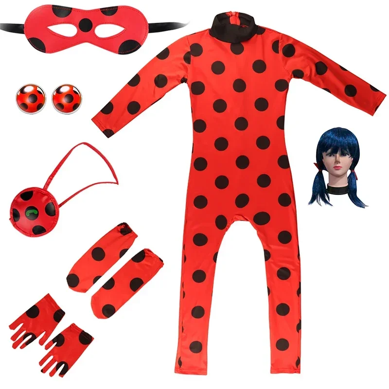 Cos Children's Anime Ladybird Costume with Mask Girl Cosplay Carnival Party Stage Performance Clothing for Kids