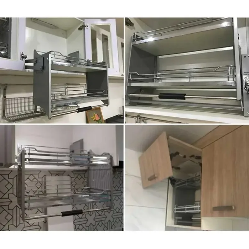 Double‑Tier Damping Hydraulic Pull‑Down Basket Smooth Lifting Dish Bowl Storage Rack for Kitchen Hanging Cabinet Upper Cupboard