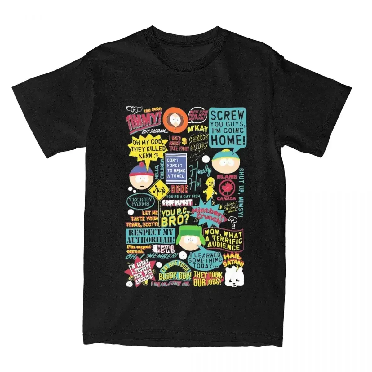 Cartoon Southpark Quotes T-Shirts Men Stan Kenny Vintage Cotton Tee Shirt Round Neck Short Sleeve T Shirts Printing Tops