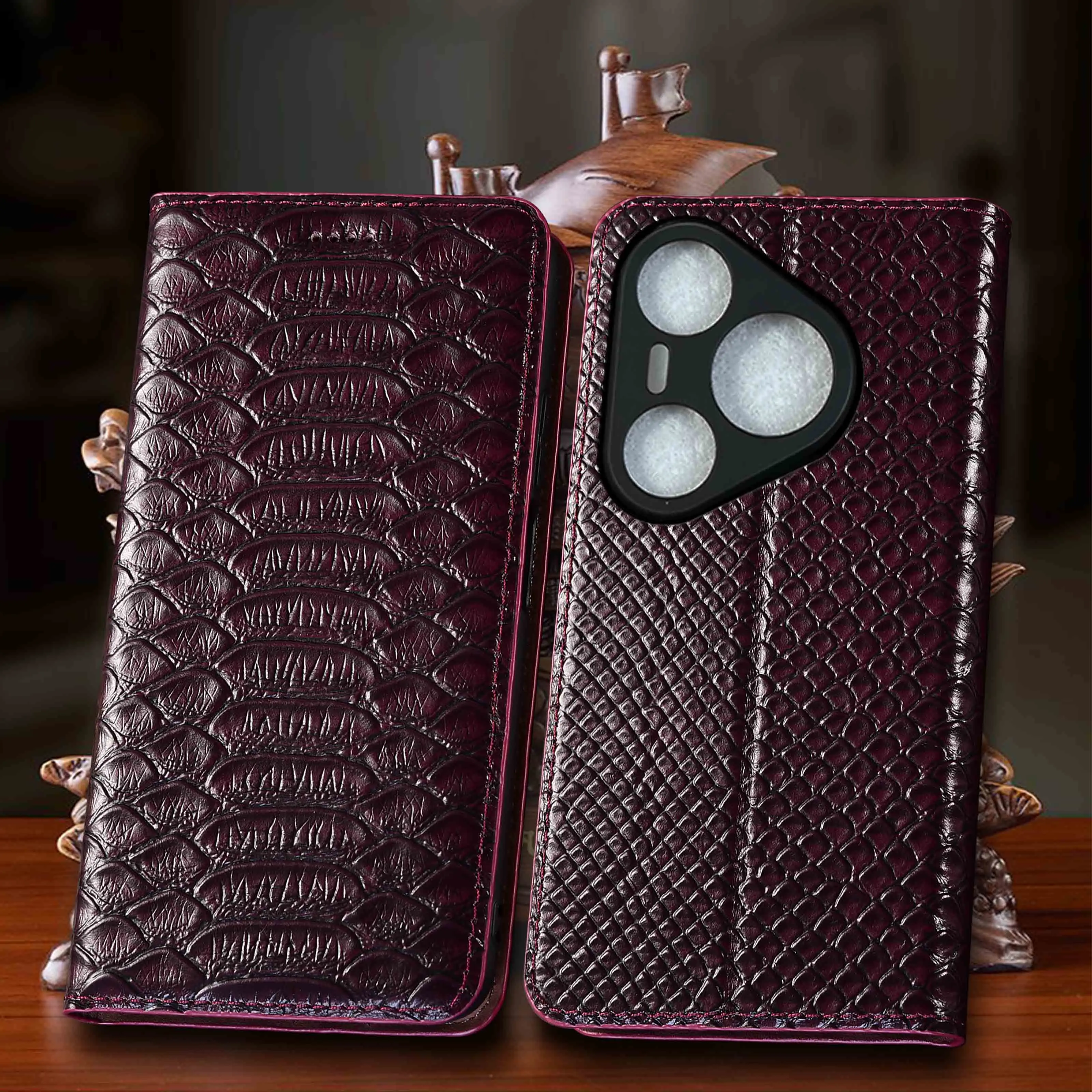 

Genuine Leather Case For Huawei P30 P40 P50 P50E P60 Pura 70 80 90 Pro Max Plus Ultra Lite Art Python Pattern Of Flip Cover Case