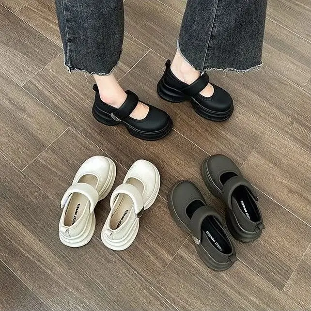 Spring and Autumn New Thick Bottom Increased Lightweight Comfortable Mary Jane Big Head Muffin Small Leather Shoes for Women