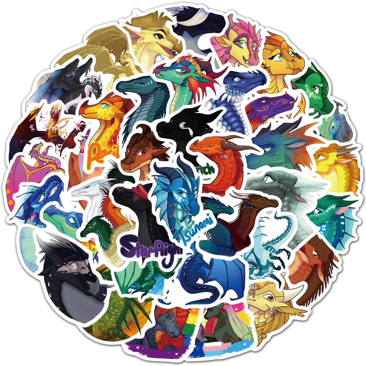 60PCS Non-repeating Fire Wing Dragon Cartoon Sticker