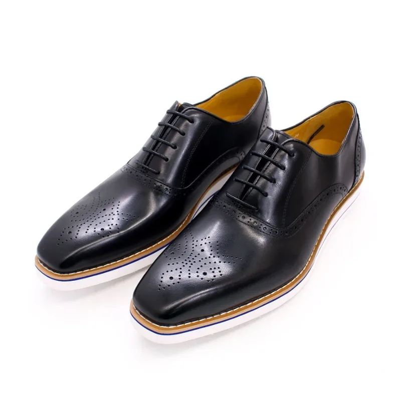 

Luxury Designer Shoes Men's Genuine Leather Business Thick Sole Oxfords Male Cowhide Square Toe Formal Leather Shoes Youth