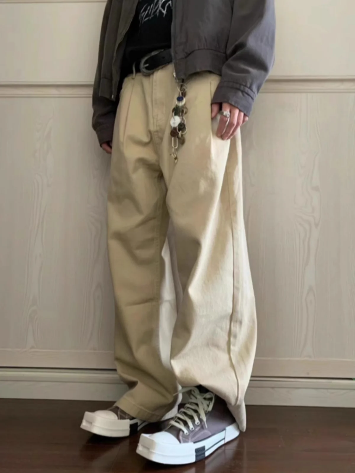 

Мужские брюки American Sle цвета хаки для работы, весна-осень, новая трендовая модель, свободные прямые повседневные брюки, широкие джинсы в уличном стиле