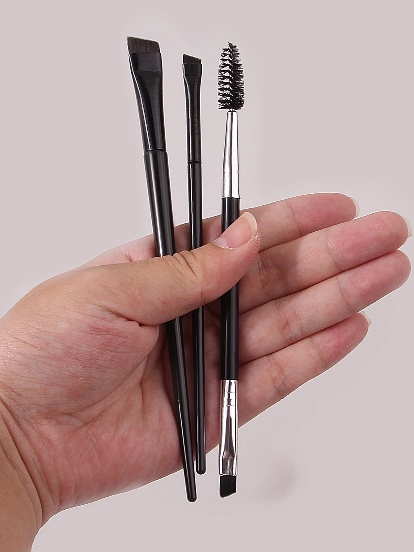 Oogmake-upborstelset: 2 stuks ultradunne en ultrafijne eyelinerborstel + 1 stuks tweekoppige spiraalvormige wimperborstel en schuine wenkbrauwborstel