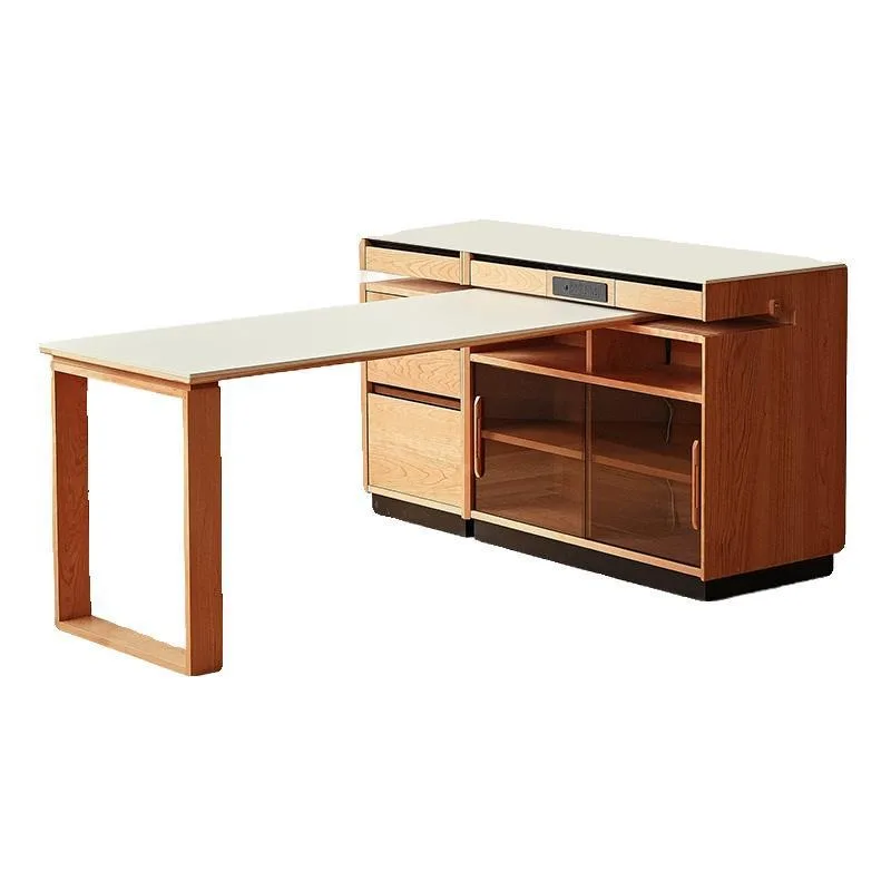 Japanese-style solid wood island dining table integrated, rotating rock slab household log small apartment bar