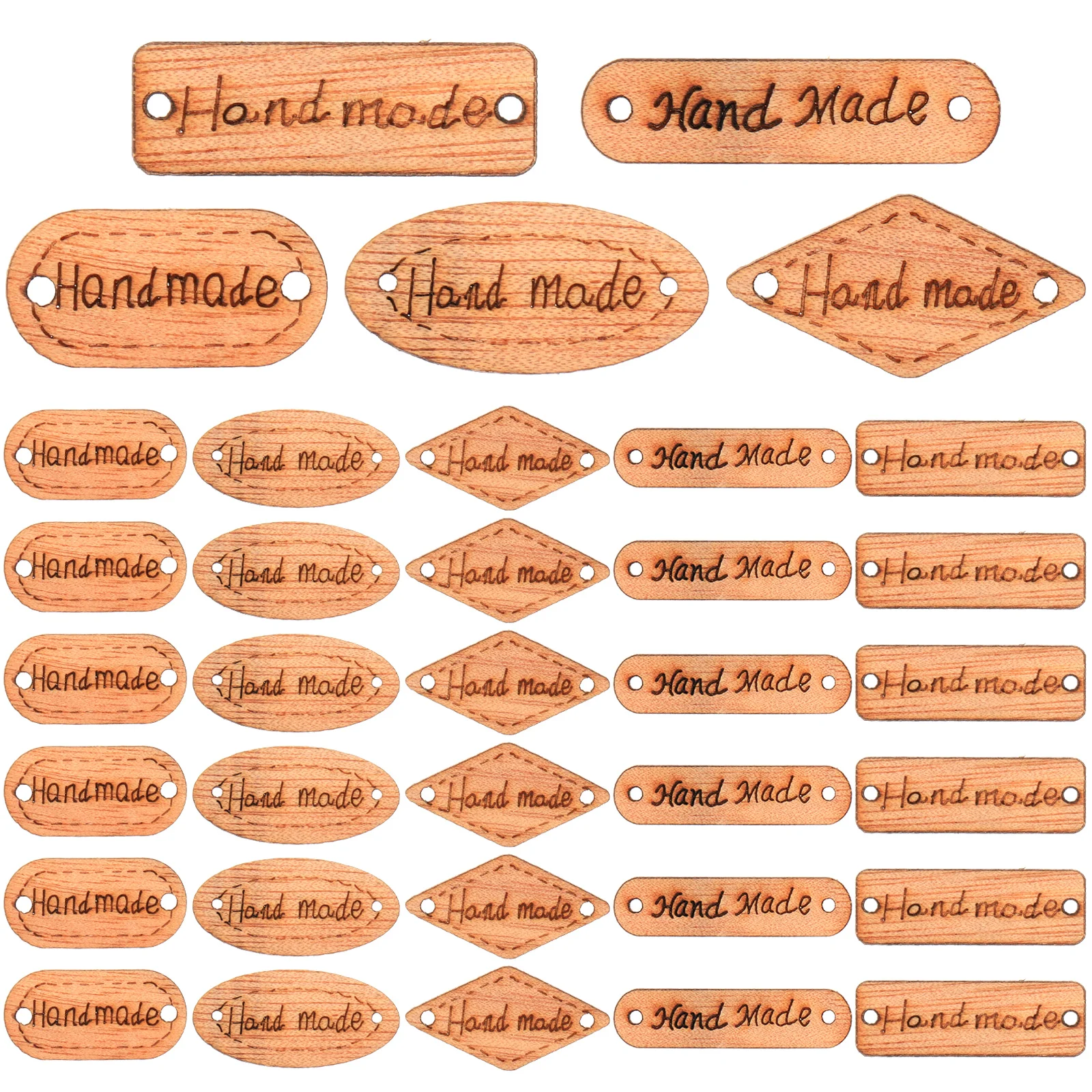 

200Pcs Wooden Button Tags 2-Holes Handmade Label for DIY Craft Scrapbooking Sewing Retro Clothing Embellishment Decor