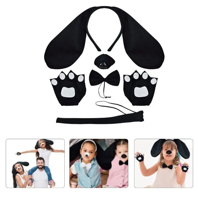 R1WE Costume d'halloween pour chien, bandeau d'oreille chien, queue en peluche, accessoires Costume d'animal pour